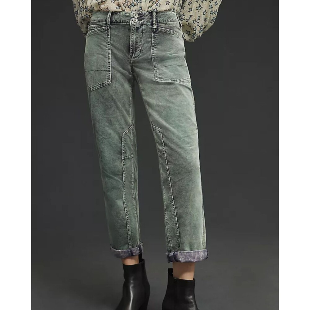 NWT Pilcro Anthropologie The Wanderer Corduroy Cargo Pants Light Green Casual 32